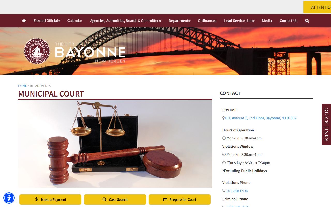 Bayonne Municipal Court where initial felony appearances and criminal cases are processed