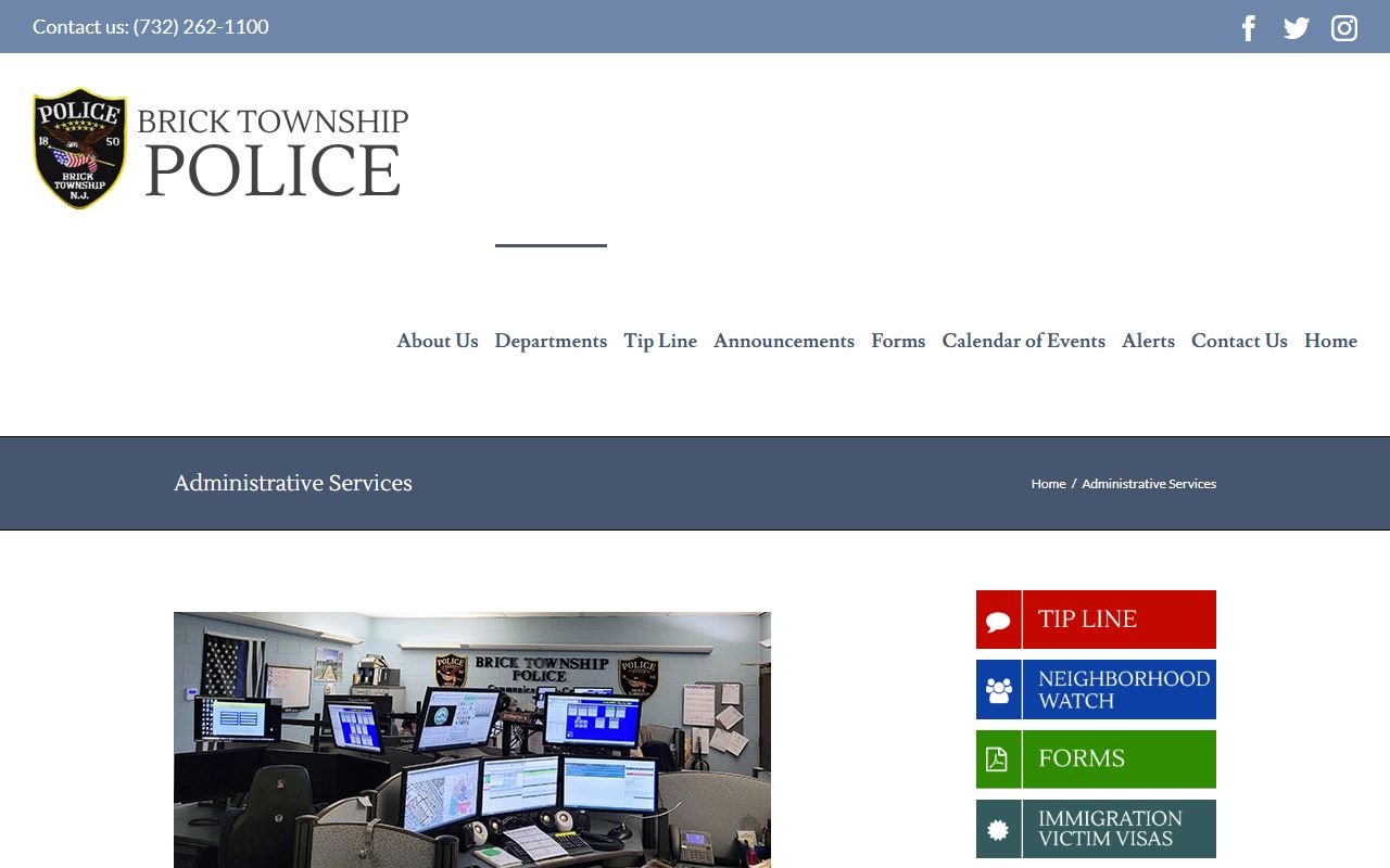 Brick Township Police Department records bureau and administrative services