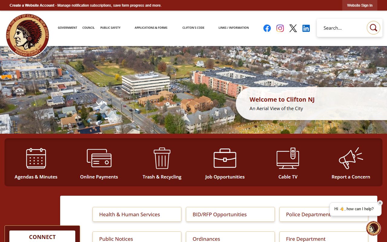 Clifton official city website with links to police and government services