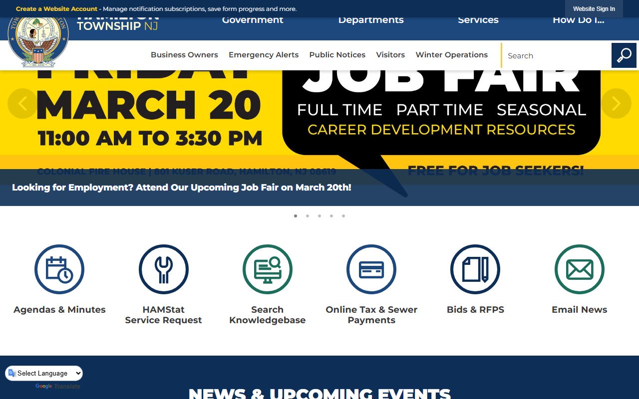 Hamilton Township official website with links to police and court resources