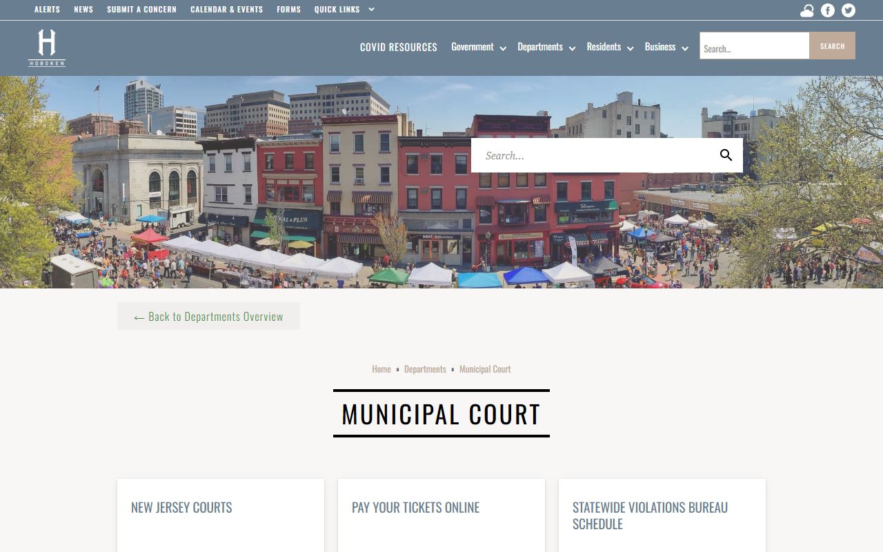 Hoboken Municipal Court page with information related to Hoboken felony records