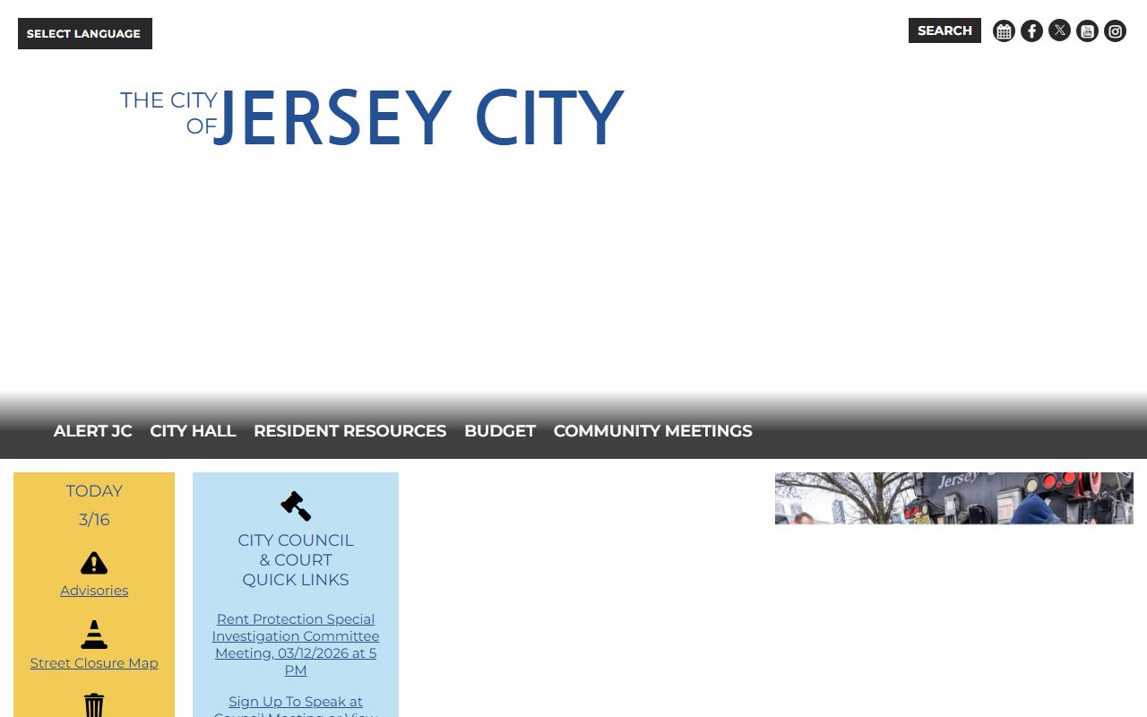 Jersey City official website showing public safety and felony record links