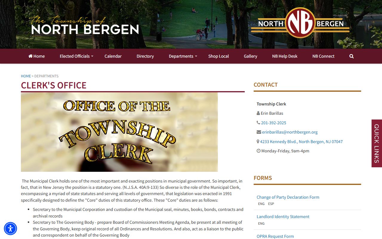 North Bergen Township Clerk's Office for OPRA requests and municipal records access