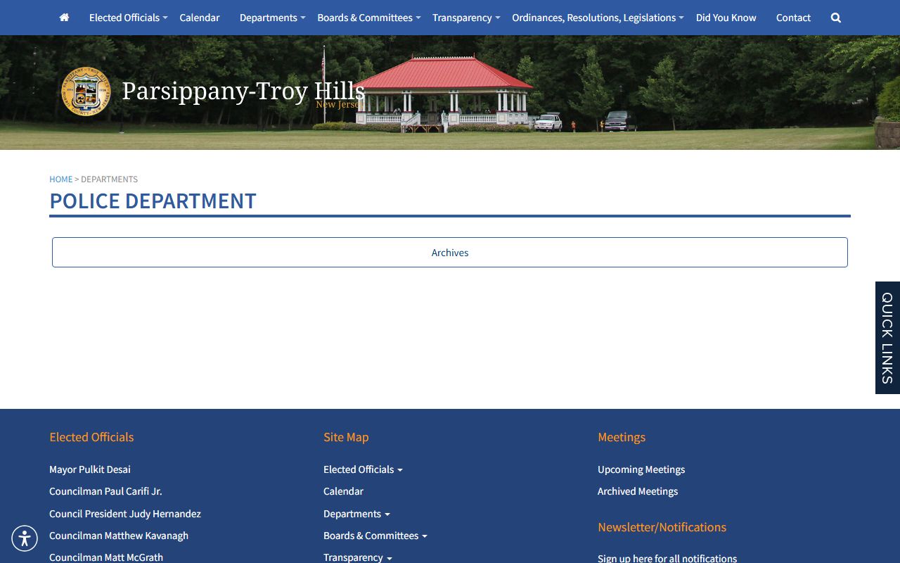 Parsippany Police Department page for accessing Parsippany-Troy Hills Township felony records
