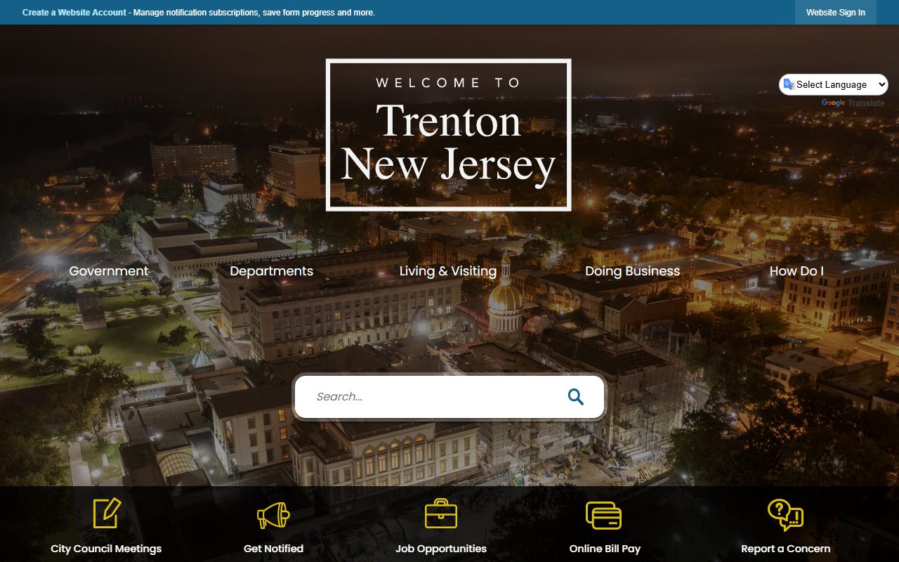 Trenton official city website for government and court resources
