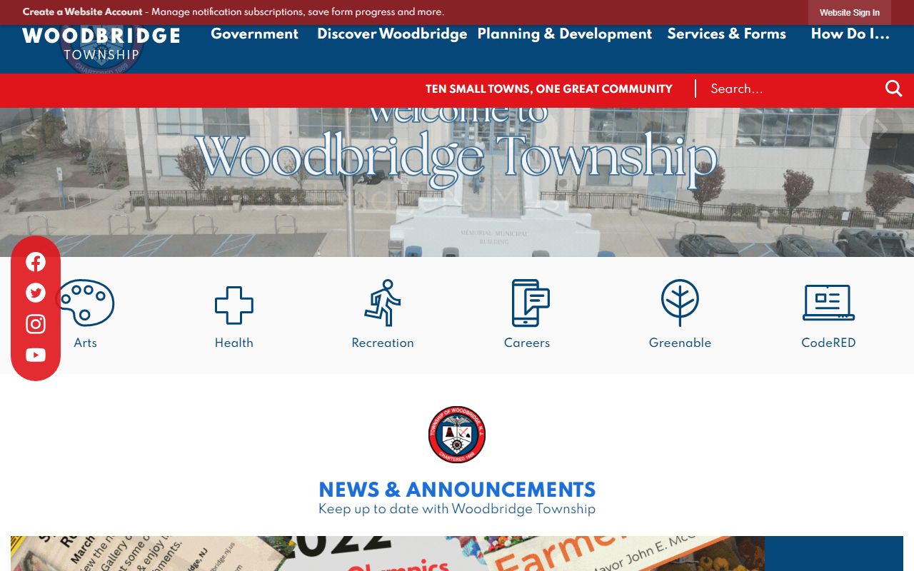 Woodbridge Township official website showing government services and public safety