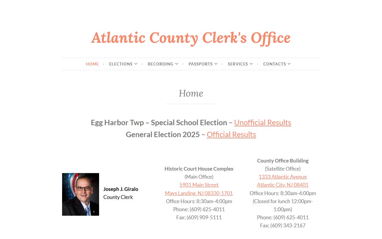 Atlantic County Clerk Office website for public records and felony case lookups
