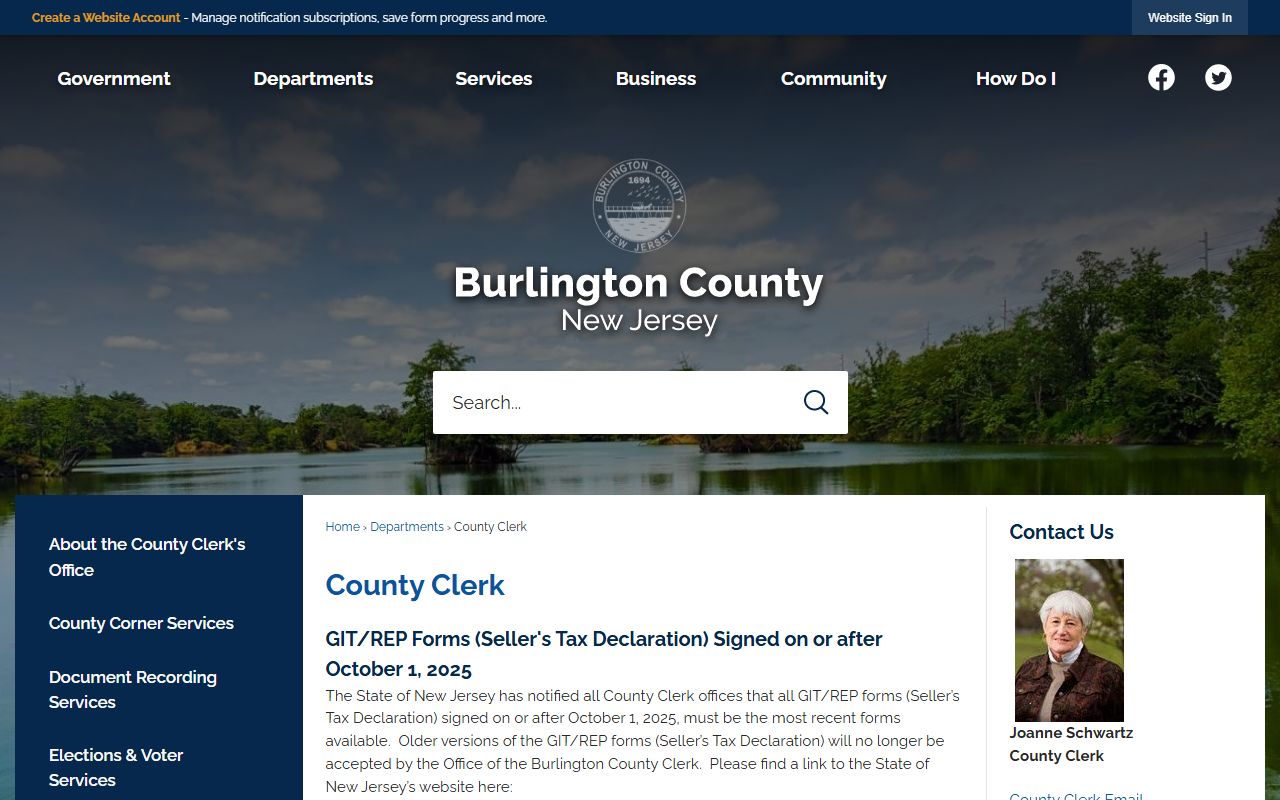 Burlington County Clerk Office website for public records access related to felony cases