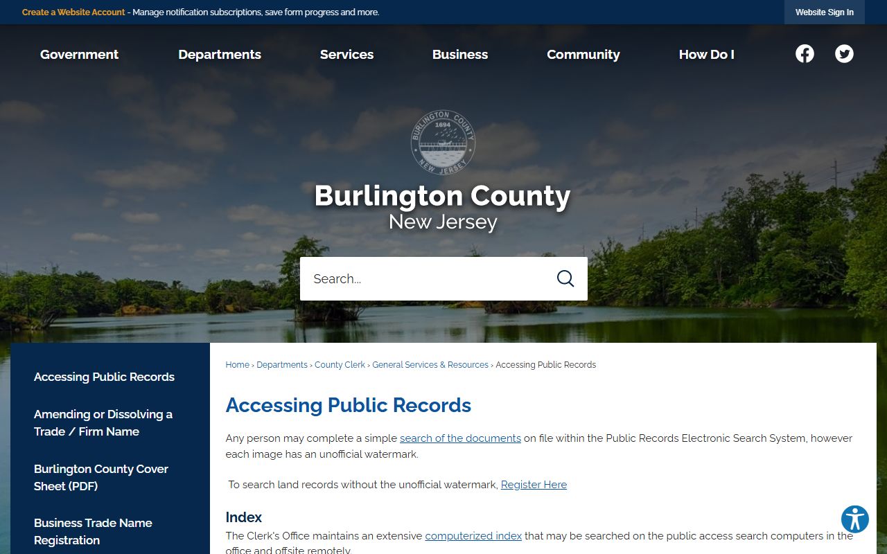 Burlington County public records access page for criminal record and felony case requests