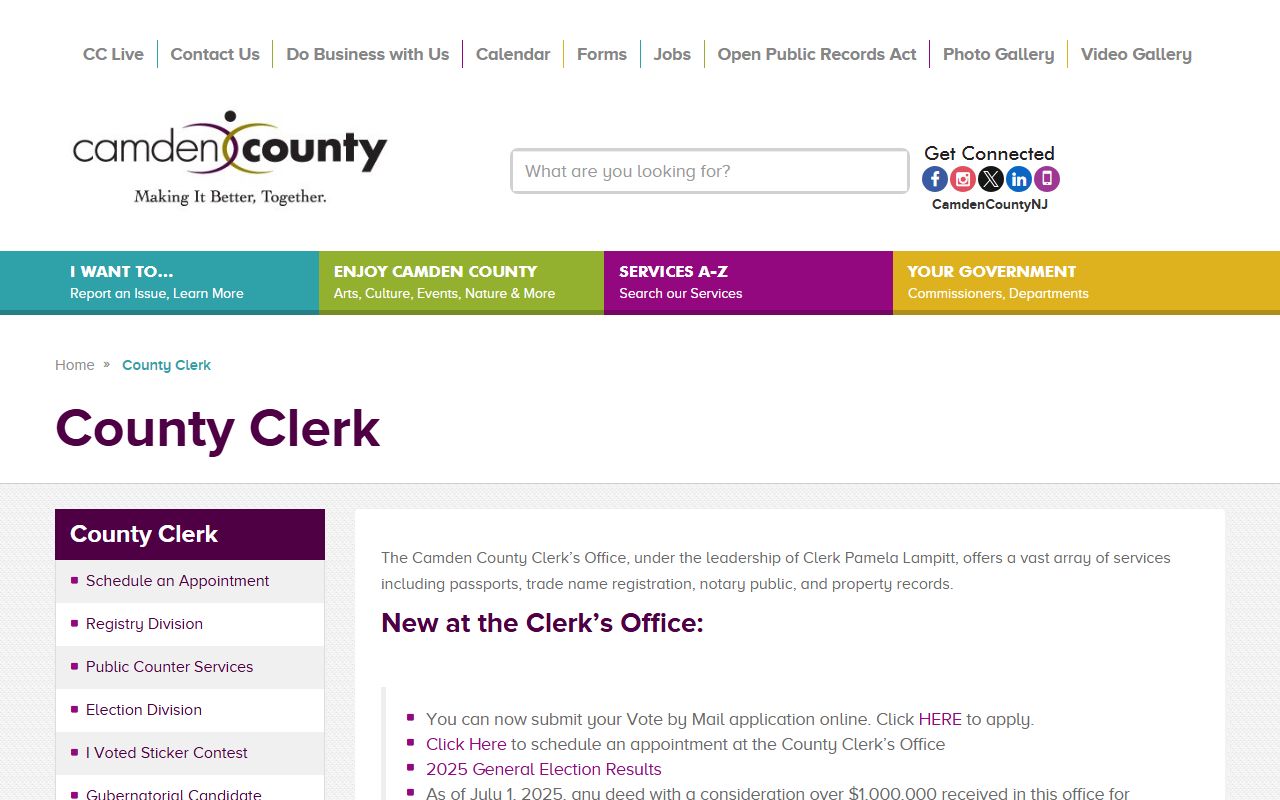 Camden County Clerk Office website for public records related to felony cases