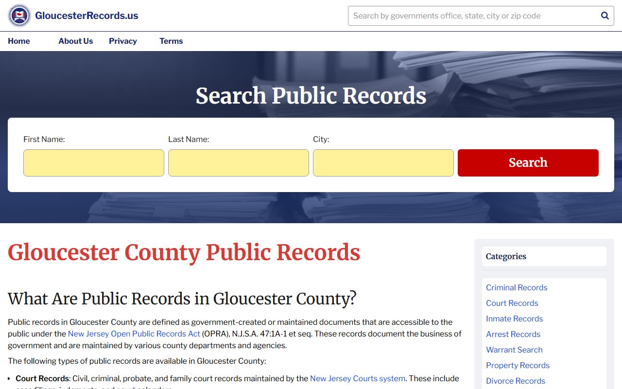 Gloucester County public records portal for searching felony case information