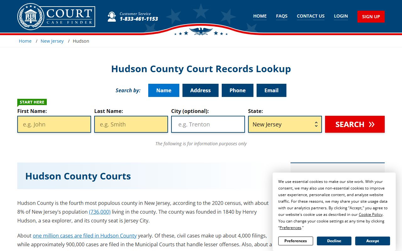 Hudson County court case finder for felony record searches