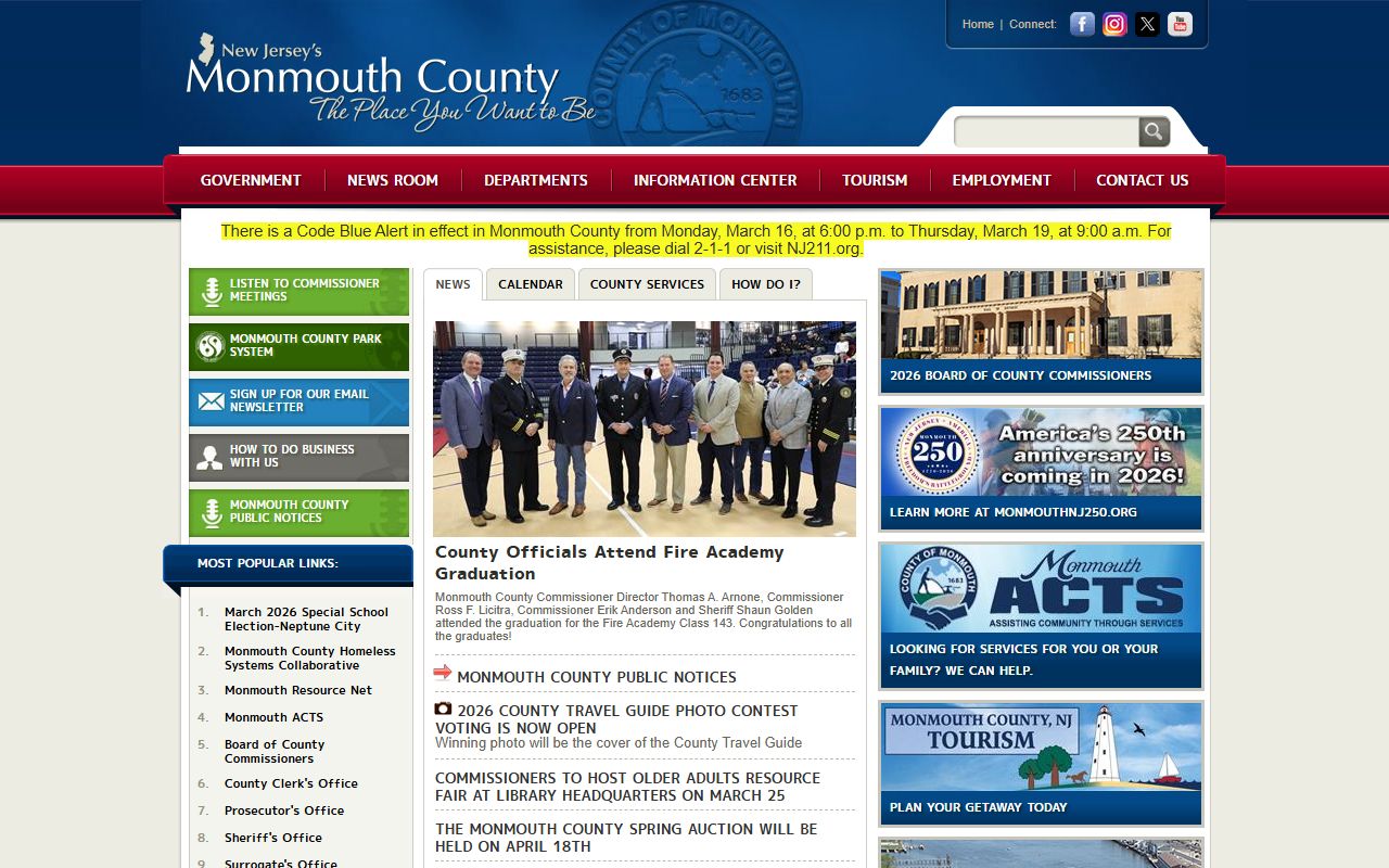 Monmouth County official website with links to public records and court services