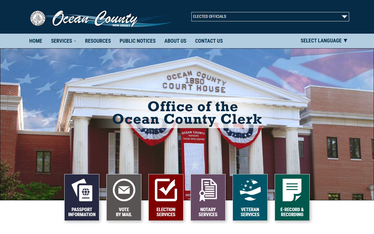 Ocean County Clerk Office website for public records access