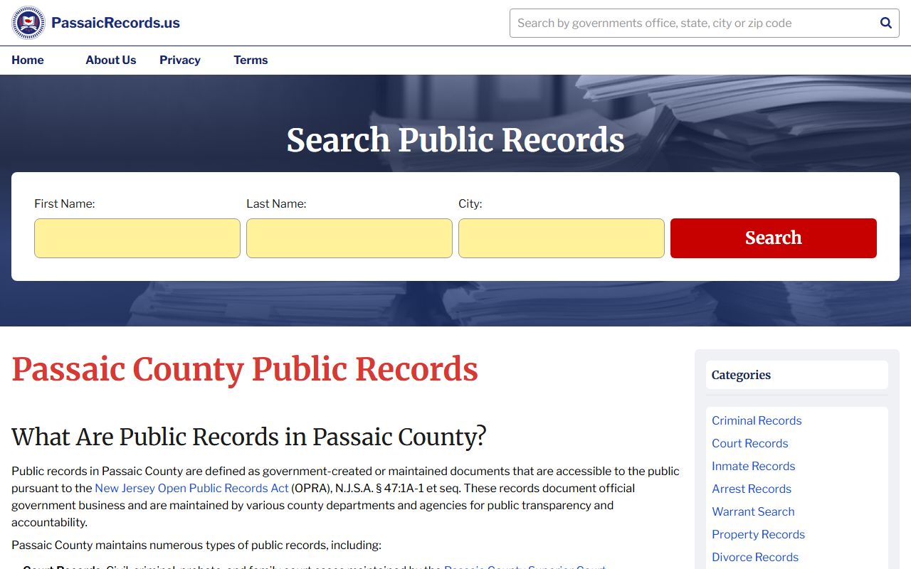 Passaic County public records website for felony record searches