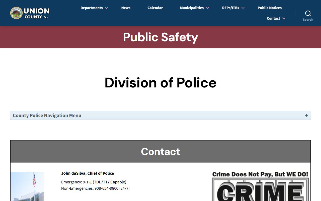 Union County Division of Police website for criminal records access