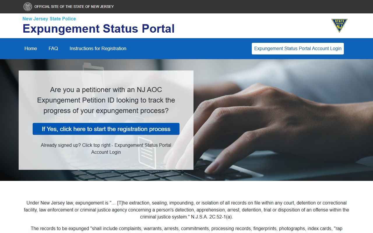 New Jersey Expungement Status Portal felony records search